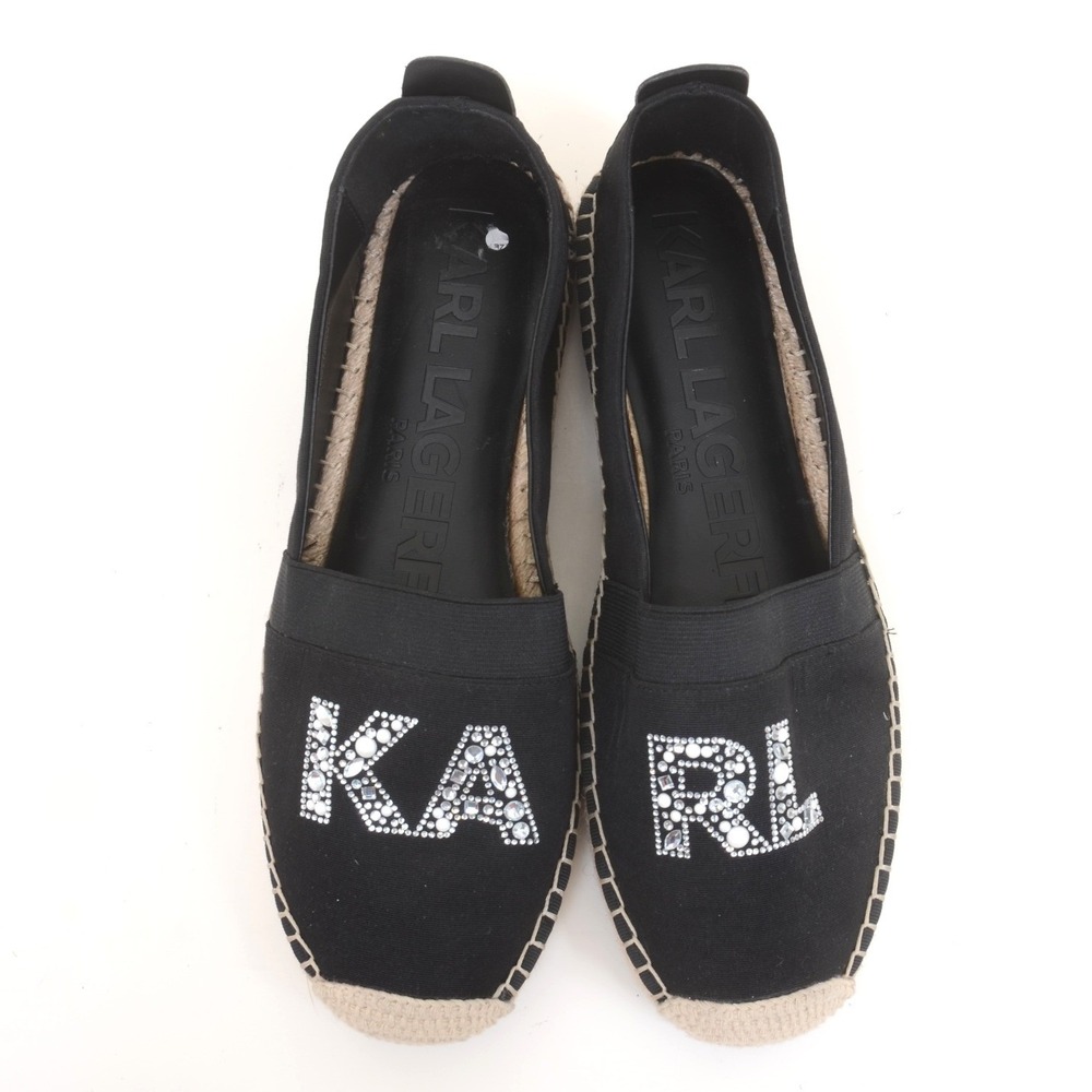 KARL Lagerfeld Paris Manika Size 10 Rhinestones Flat Espadrilles Party Concert